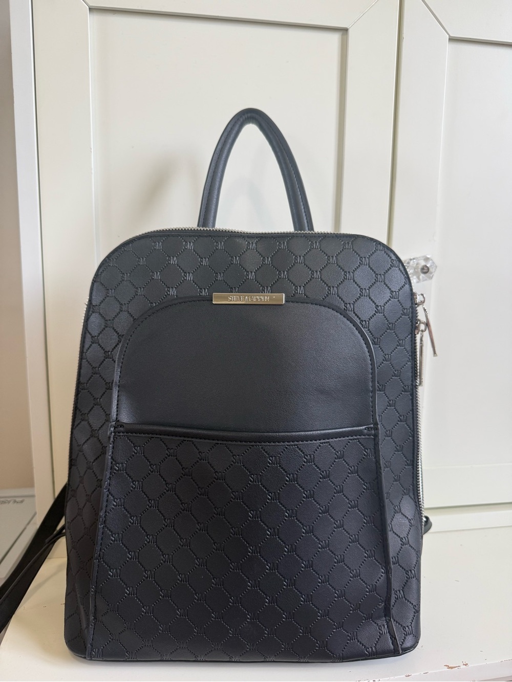 Steve Madden Black Leather Embossed Backpack